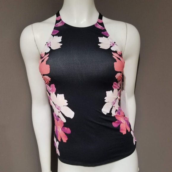 Calvin Klein Floral Printed High-Neck Cross-Back Tankini Top Size XS - Picture 2 of 13